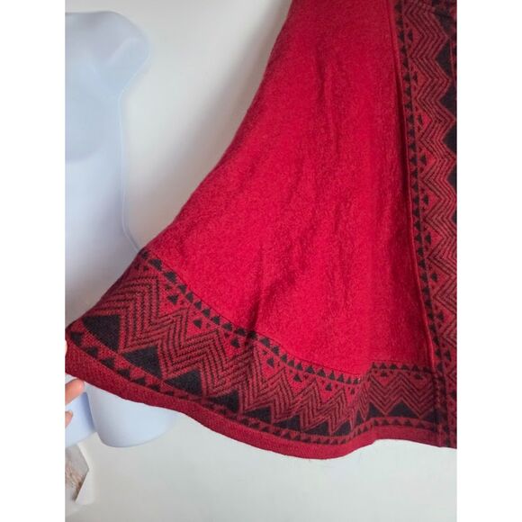 Serengeti Red w/Black Fair Isle Print 100% Wool Full Zip Cape Sweater size XL - Picture 3 of 10